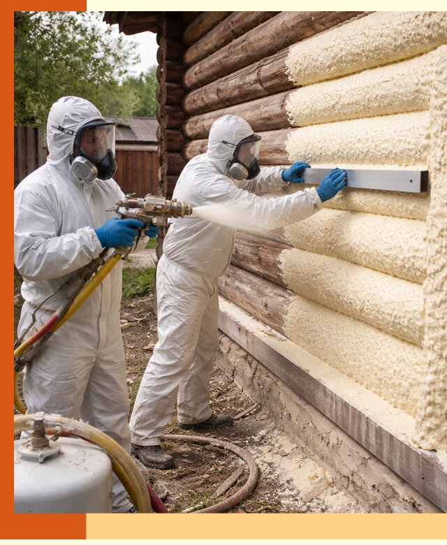 Утепление бревенчатого дома ППУ в Мытищах эффективной изоляцией