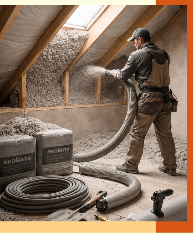 Утепление мансарды эковатой в Мытищах от 2234 руб/м2 — монтаж, задувка, цена | ТепломастерМтщ